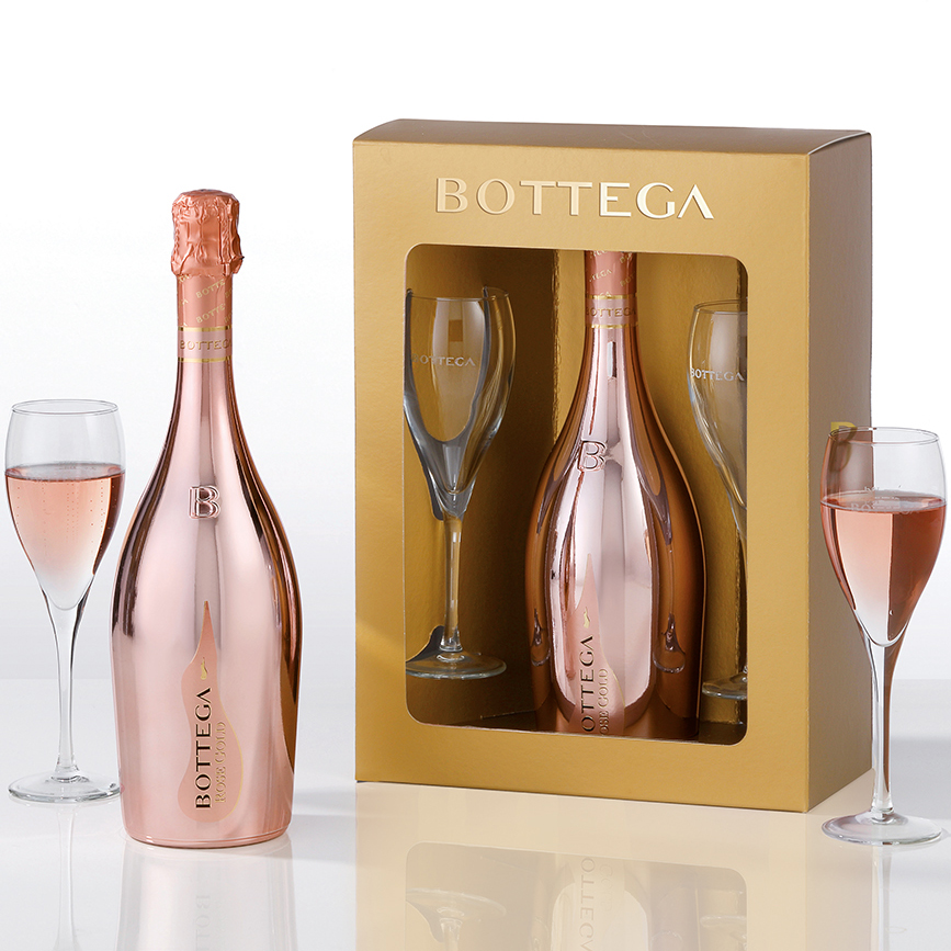 Bottega Rose Gold Rarity Gift Set with 2 Flutes 75cl